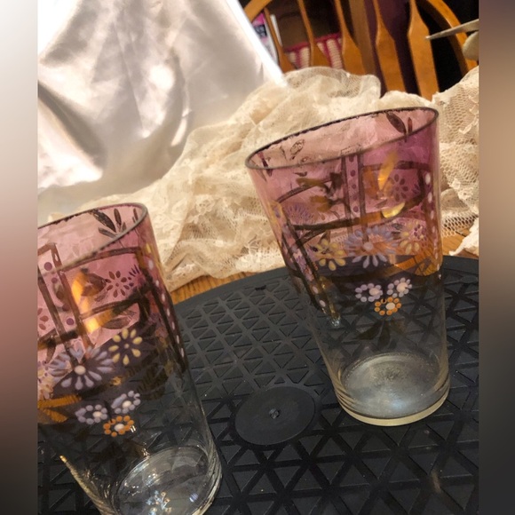 Set of 2 Vintage Juice Glasses Hand Painted Purple Ombré - Picture 6 of 13